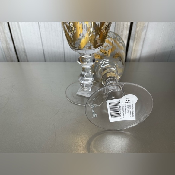 Zrike Patina Vie Mint Goblets Glasses Gold Ikat Mint Print Glasses Set Of 2 - Picture 3 of 5